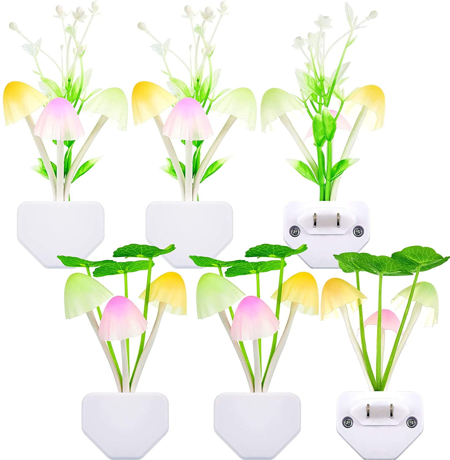 6 Pieces Mushroom Night Lights 7 Color Changing Plugin Light Sensor