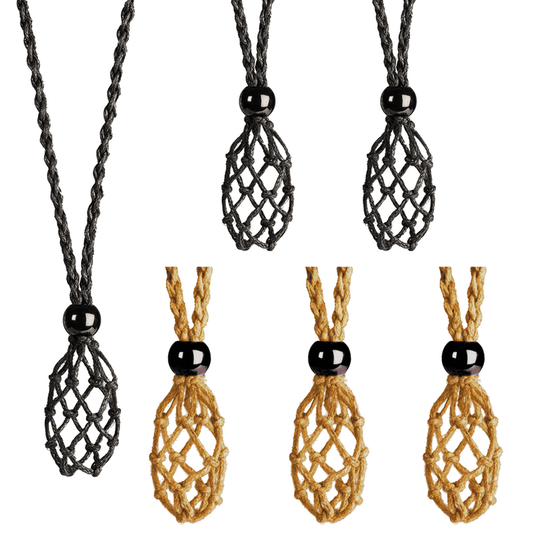 6 Pieces Necklace Cord Empty Stone Holder Empty Necklace Holder Quartz Crystal  Stone Necklace Cord, Adjustable Cord Cage Fish Netted Necklace Cord for DIY  Jewelry Making (Black, Brown, Beige)