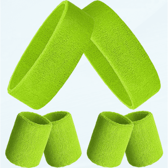 6 Pieces Neon 80s Sweatbands Set, Includes 2 Pieces Sports Headband and 4 Pieces Wristbands Sweatbands Colorful Striped Sweatband Set for Men and Women