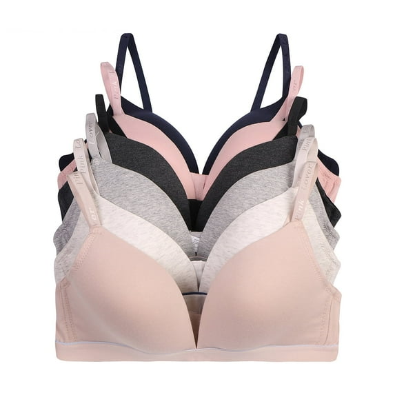 6 Pieces No Wire Full Cup Plain/Lace Polka Dot Light Padded Wire Free Bra
