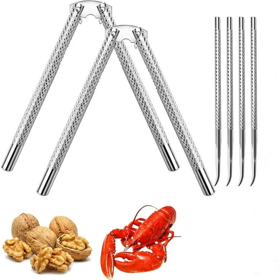6 Pieces Nut Crackers and Picks Stainless Steel Nutcracker Metal Shell Cracker for Seafood Nuts Lobster Crackers(Silver)