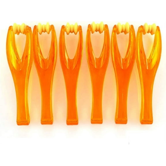 6 Pieces Orange Finger Joints Massager Hand Handheld Blood Circulation Tool Stress Relief Plastic Care Relax Double Rubber Roller Massage (6)