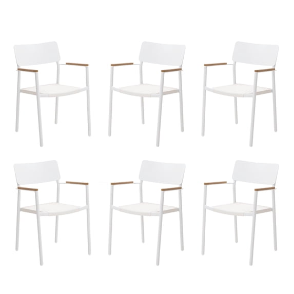 6 Pieces Outdoor Dining Chairs Patio Chairs Set of 6 with Armrests Aluminum Stackable Chair,White