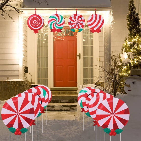 6 Pieces Outdoor Double Sided Lawn Decorations Christmas Large Candy Yard Decorations Plastic Outdoor Yard Stakes Holiday and Christmas Yard Lawn Decorations for Xmas Decor