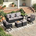 thumbnail image 1 of 6 Pieces Outdoor Swivel Patio Furniture Set, Wicker Sectional Couch Conversations Sets Rattan Sofa with 360° Swivel Rocking Chairs for Porch Backyard Garden-Black&Gray, 1 of 8