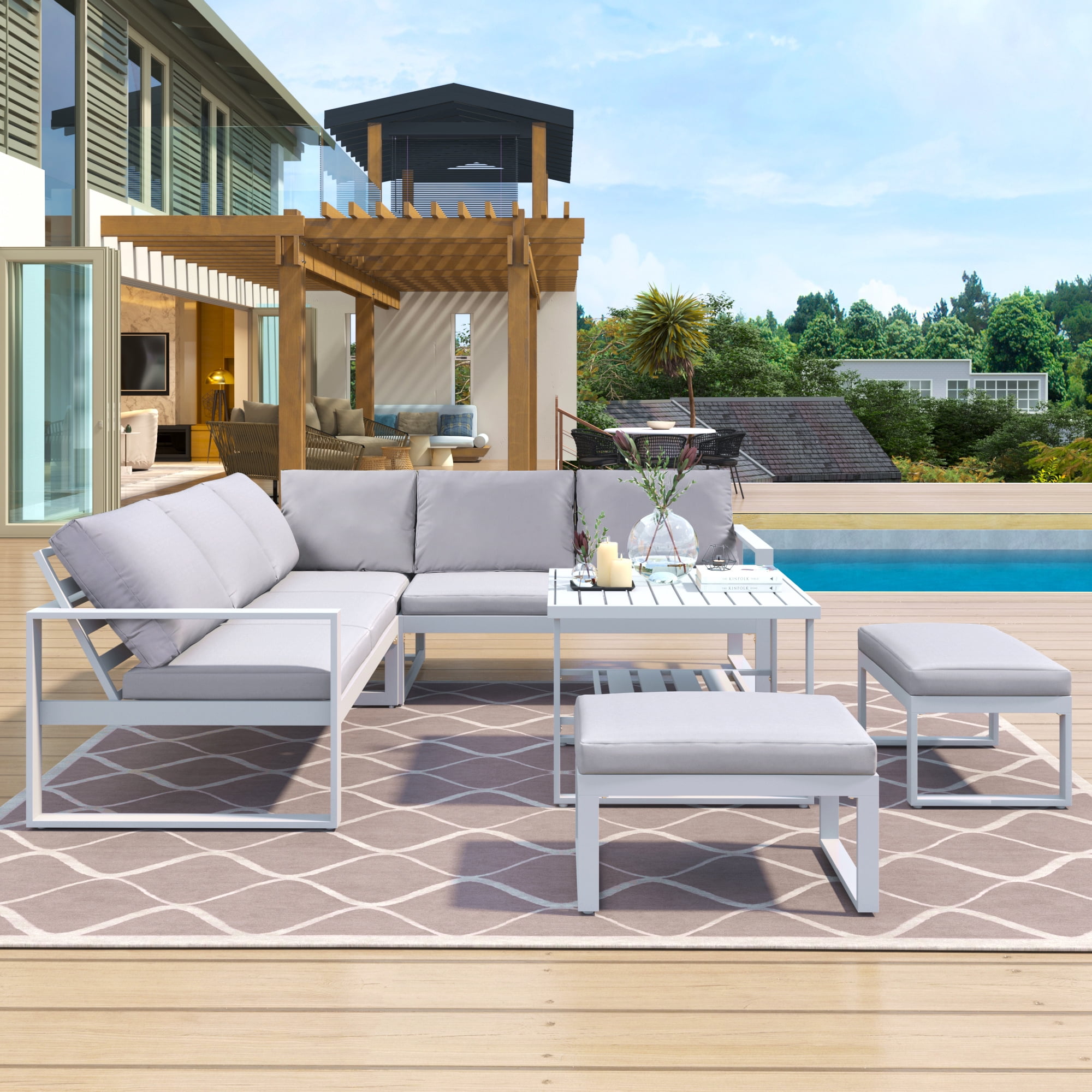 6 Pieces Outdoor Patio Sectional Sofa Couch, Industrial Style Patio ...