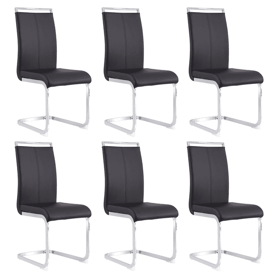 JUFU Morden Dining Chairs Set of 6, Black Faux Leather, High Back, Chrome Legs for Dining,Kitchen