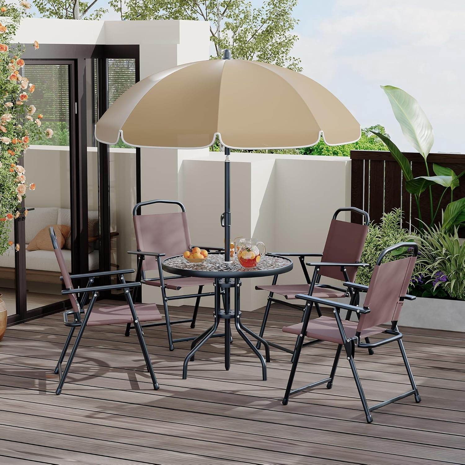 6 piece patio set chairs umbrella table for under 200 Nice C 8 Dining Set, Outdoor Furniture (Grey) 1.57 inches round Swivel chair measures 22 inches long x 22 inches wide x 35 inches high Seat measures 15.5 inches high x 20 inches wide Chair weight capacity of 300 pounds 6 Piece Outdoor Patio Dining