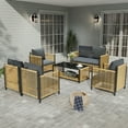 thumbnail image 1 of 6 Pieces Patio Furniture Set, Outdoor Patio Conversation Set for 6, Garden PE Brown Wicker Loveseat Chair with 4 Single Sofas and Tempered Glass Coffee Table for Backyard, Pool, Deck, Garden, 1 of 7