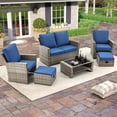 thumbnail image 1 of Vicluke 6-Piece Rattan Outdoor Conversation Set with Sectional Sofa, Ottoman and Storage Table, Marine, 1 of 7