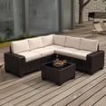 thumbnail image 1 of 6 Pieces Patio Furniture Set, Outdoor Sectional Set of 6 w/Wide Armrest, Waterproof Wicker Conversation Set for Backyard, Deck, Beige, 1 of 10