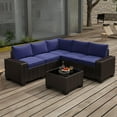thumbnail image 1 of 6 Pieces Patio Furniture Set, Outdoor Sectional Set of 6 w/Wide Armrest, Waterproof Wicker Conversation Set for Backyard, Deck, Navy, 1 of 9
