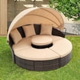 thumbnail image 1 of 6 Pieces Patio Furniture Set, Outdoor Wicker Sunbed Daybed with Canopy, Cushioned Sectional Sofa Set, Backyard Conversation Set with Coffee Table, for Poolside, Lawn, Deck, Garden, Beige, D6305, 1 of 10