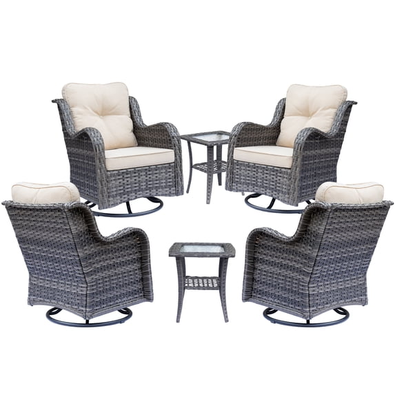 6 Pieces Patio Outdoor Conversation Set with 2 Swivel Rocker Chairs