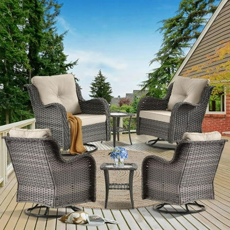 6 Pieces Patio Outdoor Conversation Set with 2 Swivel Rocker Chairs
