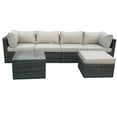 thumbnail image 1 of 6 Pieces Patio Sofa Set, Aluminum Frame Full Assembled Outdoor Sectional Rattan Sofa Set, All Weather Mix Brown Wicker Conversation Set with Beige Cushions and Throw Pillows, 1 of 5