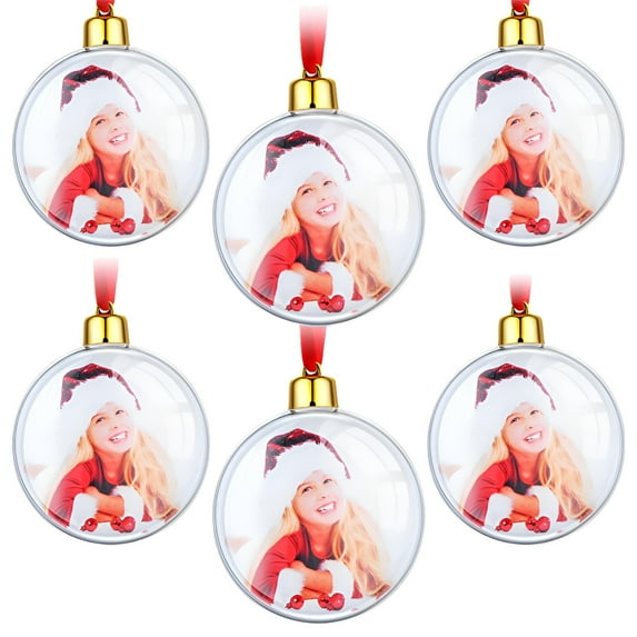 6 Pieces Photo Ornament Ball Picture Hanging Ornaments Clear Plastic Ornament Photo Ornament Ball DIY Christmas Decorations Personalized Christmas Ornament Christmas Photo Baubles for DIY Decors