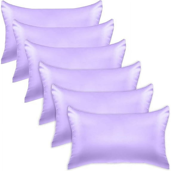 6-PACK Cooling Viscose Satin Pillowcase Set with Hidden Zipper closure, King, Lilac