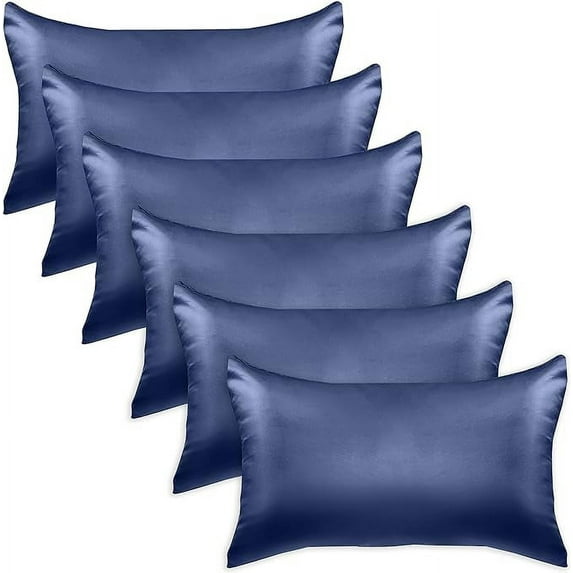 6 Pieces Pillowcase Set with Hidden Zipper closure, Standard/Queen, Navy Blue
