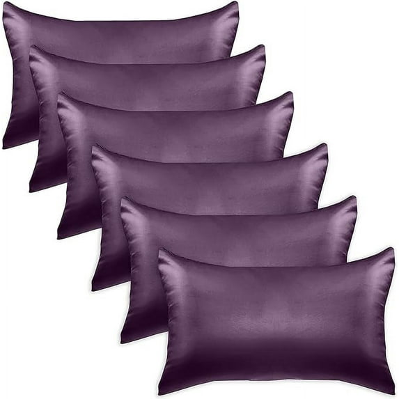 6-PACK Cooling Viscose Satin Pillowcase Set with Hidden Zipper closure, Standard/Queen, Purple