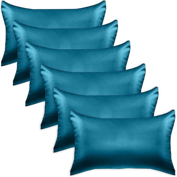 6-PACK Cooling Viscose Satin Pillowcase Set with Hidden Zipper closure, Standard/Queen, Turquoise