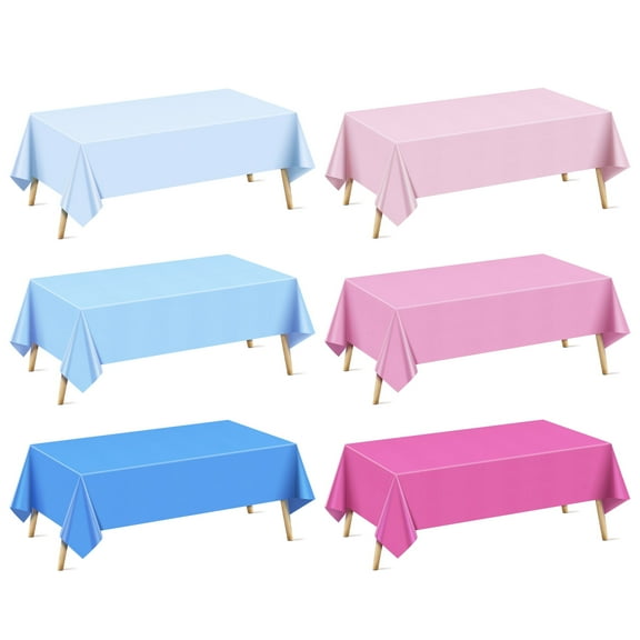 6 Pieces Pink & Blue Series Rectangle Tablecloth, 54x72" Solid Color Waterproof & Spillproof Disposable Plastic Table Cover, Durable Party Tablecloth for Dining, Buffet, Picnic, Outdoor Events