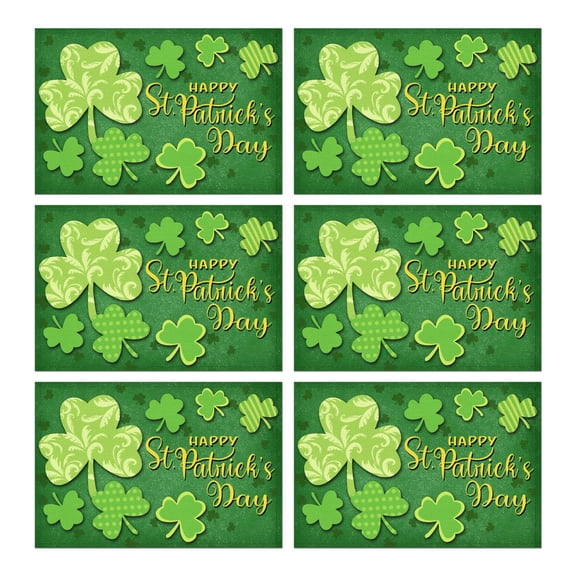 6 Pieces Place Mat Linen Non Slip Table Placemats Irish Green Clover Shamrock Placemats for Party Kitchen Dining Decoration