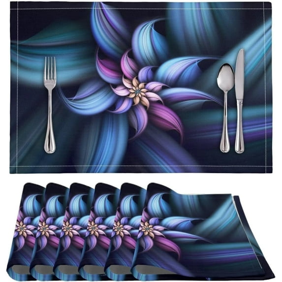 6 Pieces Placemat, Non-Slip Dining Table Place Mats, Insulation Placemat Coffee Mats Waterproof Oil-Proof for Home Table Centerpiece Decor, Blue Purple Flower