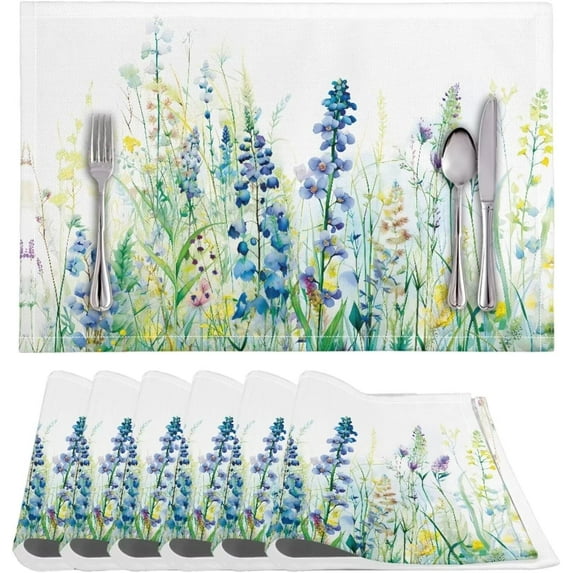 6 Pieces Placemats Set, Non-Slip Dining Table Place Mats, Insulation Placemat Coffee Mats Waterproof Oil-Proof for Home Table Decorations, Blue Green Floral