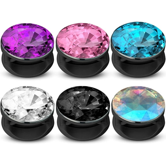 6 Pieces Plastic Disco Crystal Phone Grip Collapsible Crystal Phone Grip Holder Adhesive Foldable Expanding Finger Stand Holder Kickstand for Smartphone and Tablets(Eye-catching Colors)