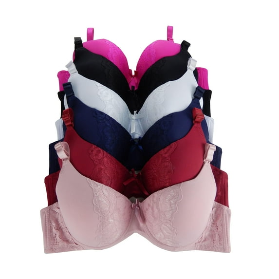 6 Pieces Plus Size Wired Full Cup Plain Gentle Push Up Bra D/DD 36D (5215wal)