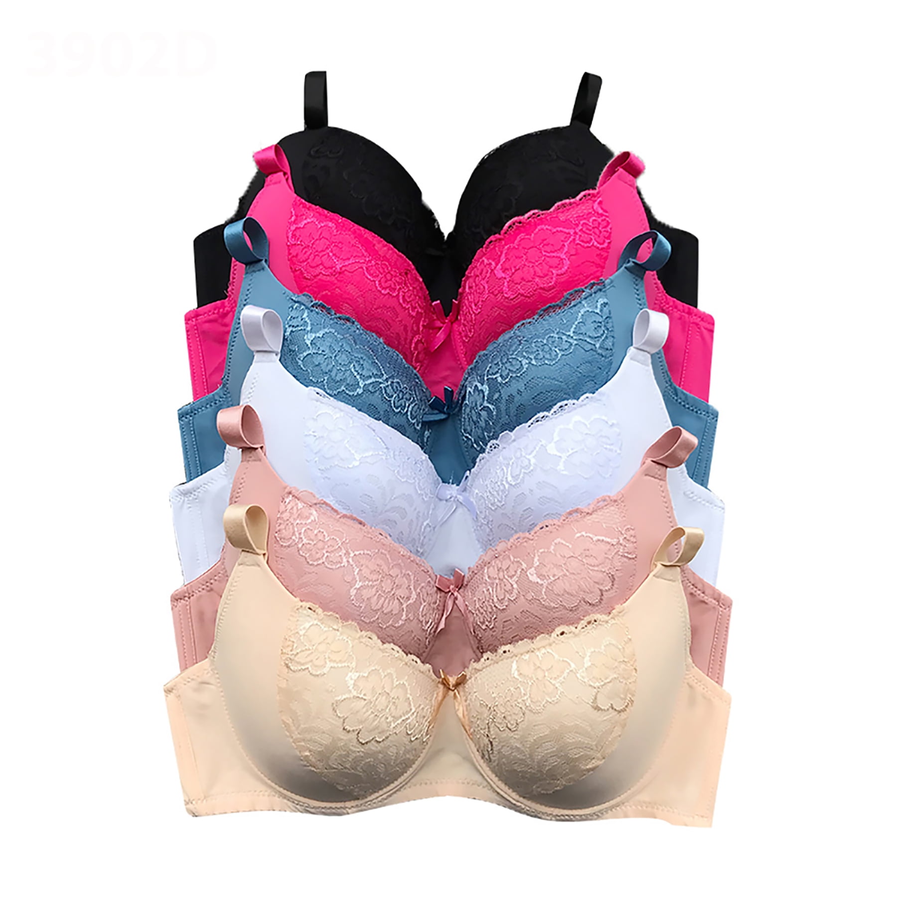 6 Pieces Plus Size Wired Full Cup Plain Gentle Push Up Bra D/DD 36DD  (3902-61R5-63R1)