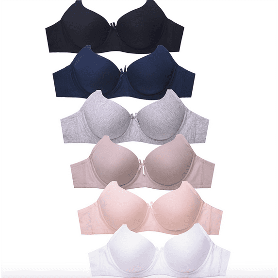 6 Pieces Plus Size Wired Full Cup Plain Gentle Push Up Bra D/DD 38D (4307wal)