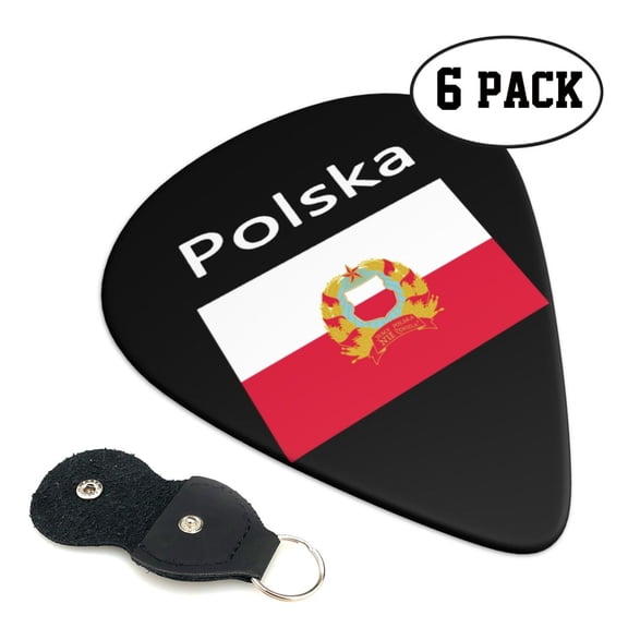 6 Pieces Polska Polish Flag Guitar Picks for Guitar Bass Music Instruments with 1 Pick Leather Pick Holder