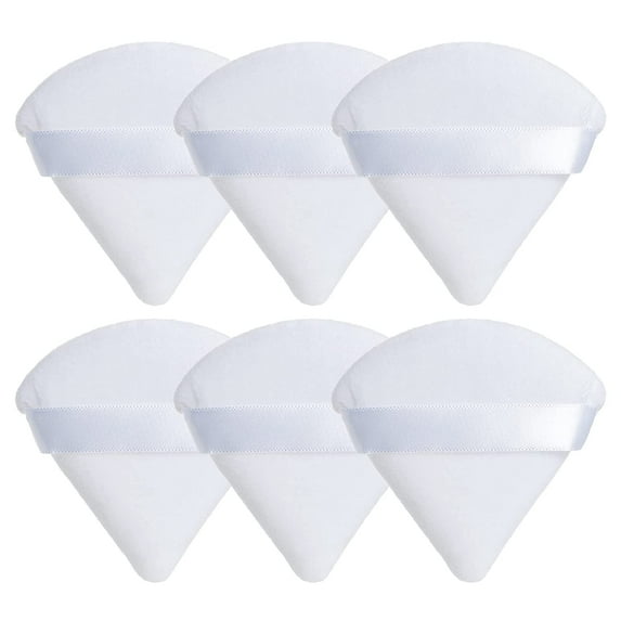 6 Pieces Powder Puff for Face Powder, Triangle Makeup Puff, Cotton Velour Triangle Face Puffs for Setting, Contouring, Under Eyes, and Corners, 2.76-inch Normal Size, with Strap, Beauty Tool
