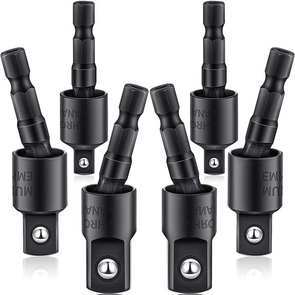 6 Pieces Power Drill Sockets Adapter Set Impact Driver Wobble Socket Adapter 360 Degree Rotatable Hex Shank Impact Driver Socket Drill Bits 1/4, 3/8, 1/2 Inch, Black