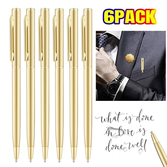 6 Pieces Premium Metal Ballpoint Pen Set, Gold Finished Pens with Smooth 1.0 mm Tip for Effortless Writing Experience Wedding Business Office
