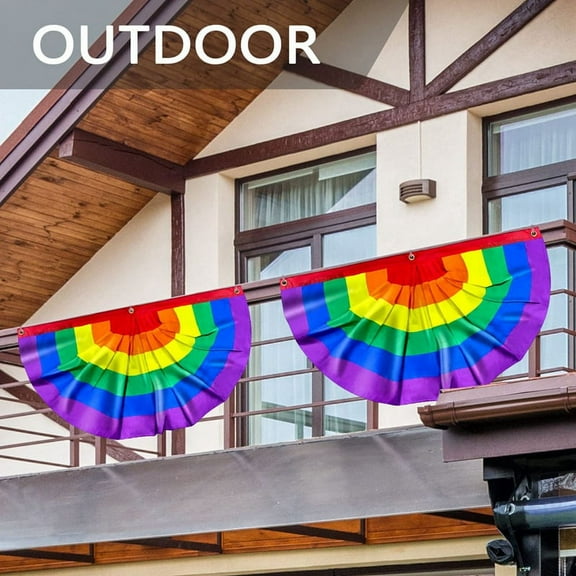 6 Pieces Pride Pleated Fan Flag Rainbow Bunting 1.5x3 Ft Banner Gay Party Supplies LGBTQ Proud Wall Decor,B