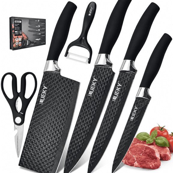 6pcs Chef Knife Set,MDHAND Stainless Steel Kitchen Knife Set,Sharp Chef Knife Set with Giftbox for Chef Cooking Paring Cutting Slicing