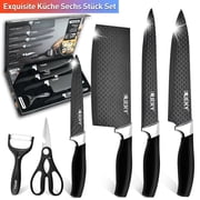 MDHAND 6-Piece Professional Kitchen Knife Set, High Carbon Stainless Steel Forged, for Chef Cooking Cutting Slicing, Black