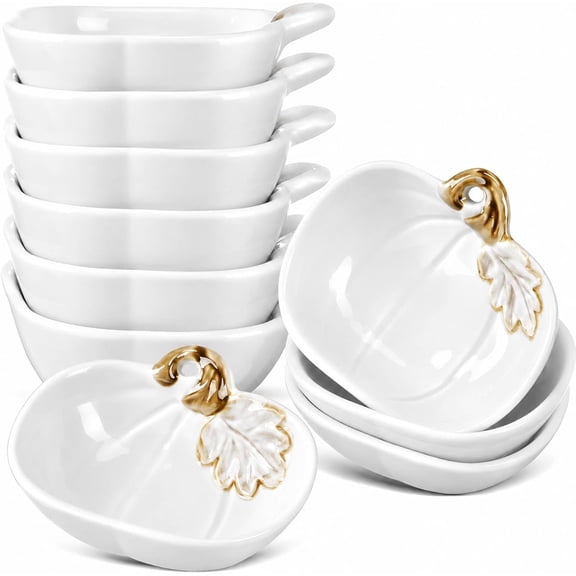 6 Pieces Pumpkin Ceramic Ramekins Small Pumpkin Dishes 6 oz Cushaw Creme Brulee Dishes Fall Ramekins Thanksgiving Cushaw Shaped Bowl Plates for Kitchen Serving Dip Sauce and Snack (White)