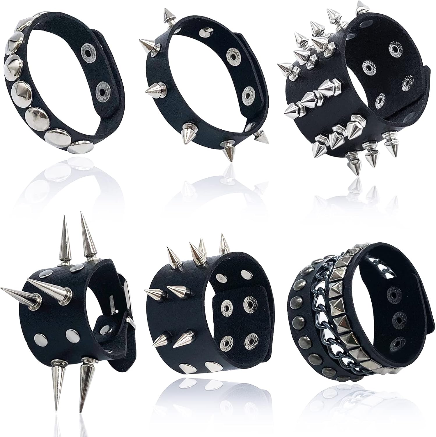 6 Pieces Punk Studded Bracelet Goth Bracelet Leather Rivets Spike