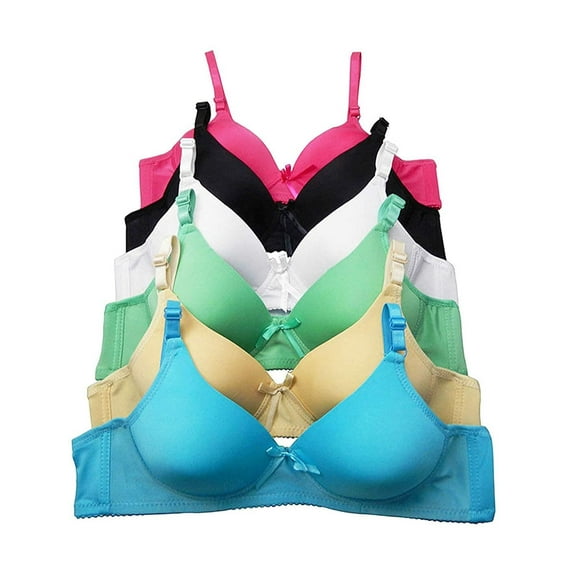 6 Pieces Quality No Wire Full Cup Plain/Lace Light Padded Wire Free Bra (34A, Style # 1158)