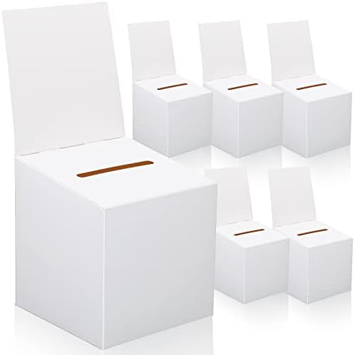 6 Pieces Raffle Ticket Box with Removable Header, 10 x 10 x 10 Inch Cardboard Box with Slot, Large Donation for Fundraising, Tip Jar, Suggestion for Collecting and Donation (White)$$Office