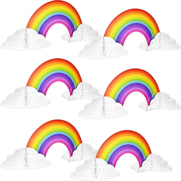 6 Pieces Rainbow Honeycomb Paper Centerpiece Rainbow Party Table Decoration Cloud No Crease Converting Centerpieces for Tables Christmas Birthday Party
