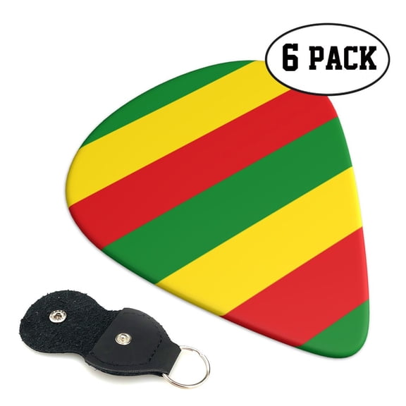 6 Pieces Rastafari Flag Guitar Picks for Guitar Bass Music Instruments with 1 Pick Leather Pick Holder