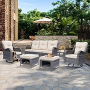 Fulljojor 6 Pieces Outdoor Patio Furniture Set, Rattan Wicker Sectional Swivel Rocker Chairs Sets