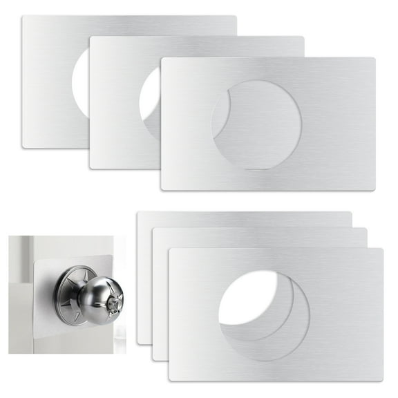6 Pieces Rectangular Door Reinforcement Plate Stainless Steel, Handle Fixing Cover Door Knob Plate Scar Filler Repair, Thick Deadbolt Lock Hole Cover with Adhesive Tapes (Silver)