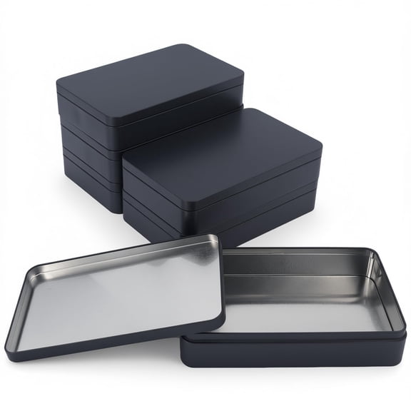 6 Pieces Rectangular Empty Tin Box Containers For Gift Jewelery & Home Organization 7.4 X 4.5 1.5 Inch (black)