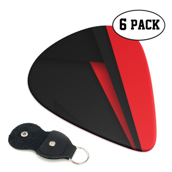 6 Pieces Red Black Abstract Guitar Picks for Guitar Bass Music Instruments with 1 Pick Leather Pick Holder